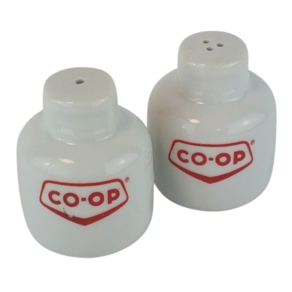 Vintage Canada Co-Op Salt and Pepper Shakers Propane Tank White Red Ceramic - Picture 5 of 7
